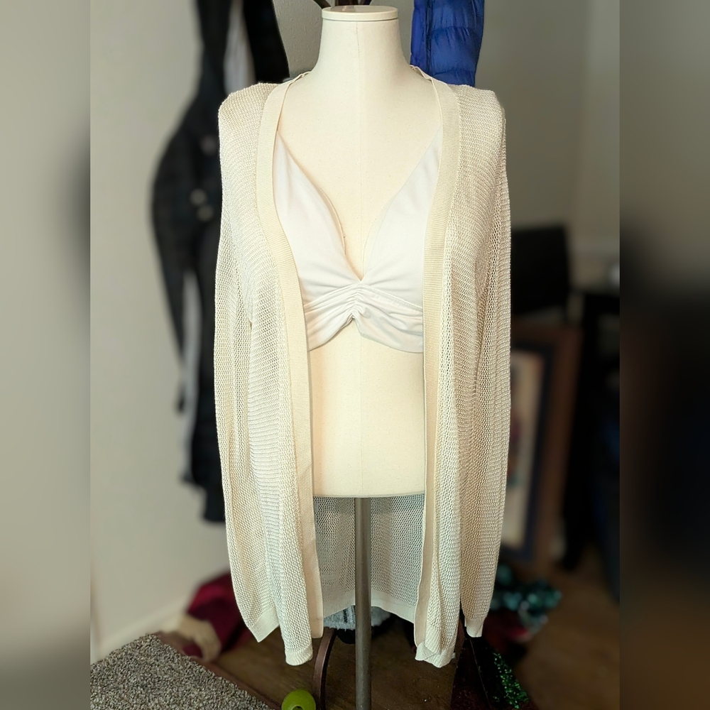Ann Taylor Factory Cream Open Front Cardigan Sweater Lg